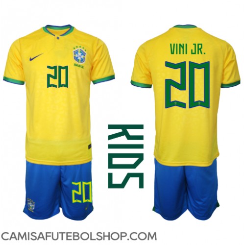 Camisa de time de futebol Brasil Vinicius Junior #20 Replicas 1º Equipamento Infantil Mundo 2022 Manga Curta (+ Calças curtas)